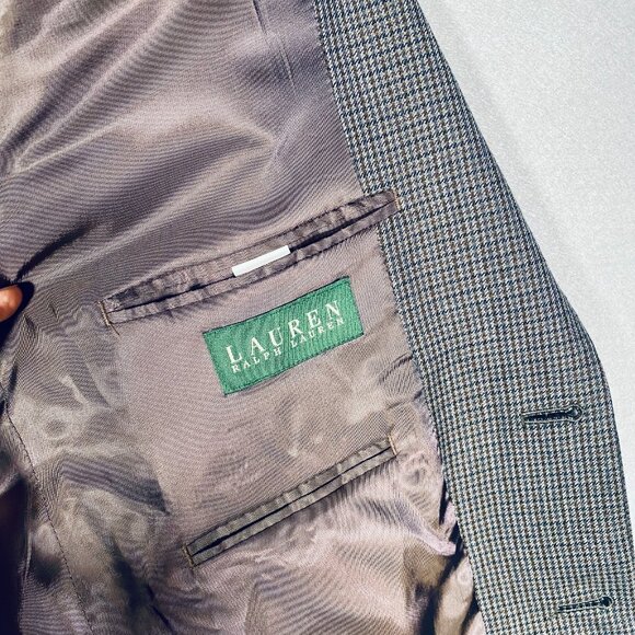 Lauren Ralph Lauren Blazer Mens 42R Brown Blue Wool Houndstooth Sport Coat - Picture 7 of 14